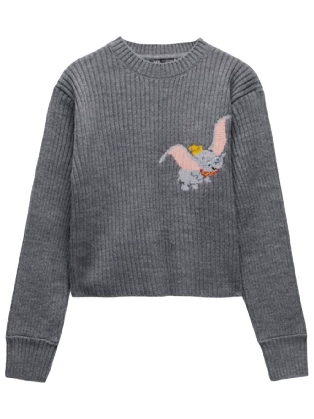 Zara Disney Womens Gray Dumbo Ribbed Crewneck Cropped Sweater NWT Size Small